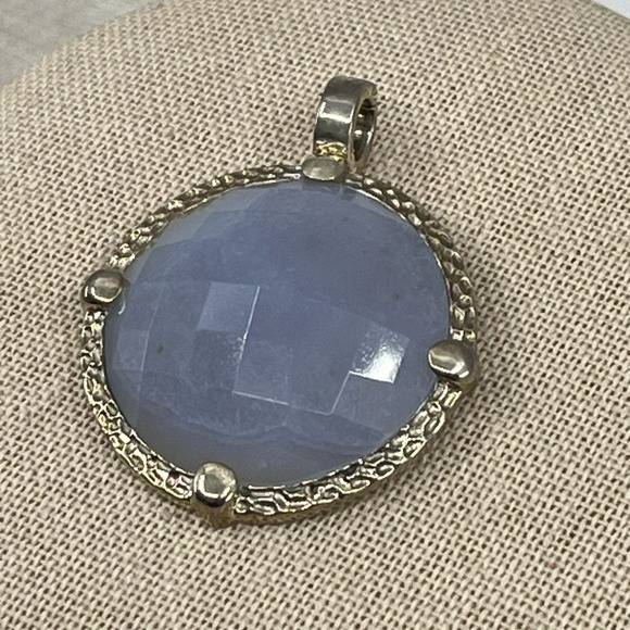 Vintage Signed Gerard Yosca Green Stone Necklace & Blue Chalcedony Pendant - Picture 3 of 16